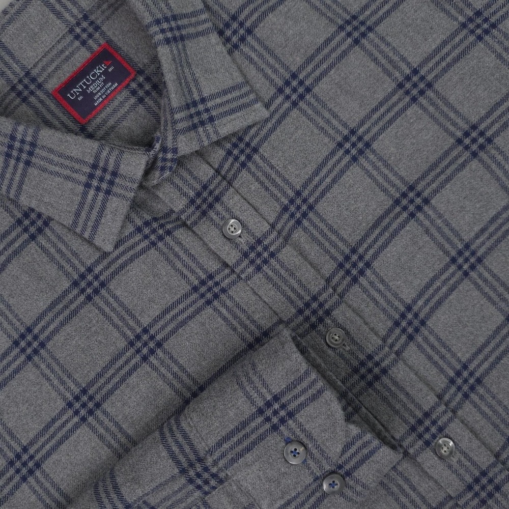 UNTUCKit Shirt Mens Medium Gray Plaid Lucca Long Sleeve Flannel Slim Button Up